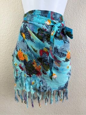 Lotus Tribe Clothing Turquoise Reef-Print Women’s Swim Sarong Wrap